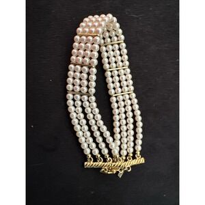 Monet 4 Strand Faux Pearl‎ Bracelet Gold Tone Wedding Valentines Engagement